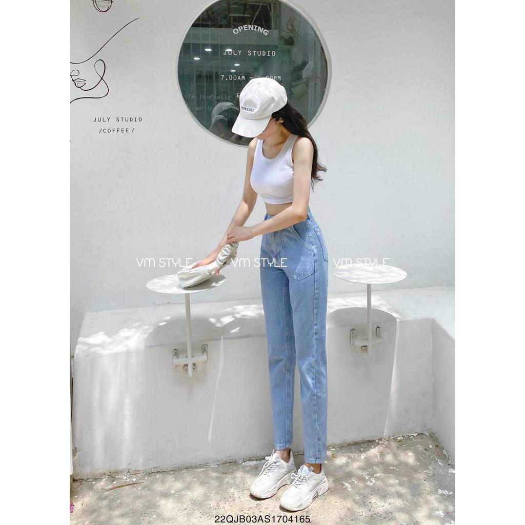 Quần jean baggy nữ VM STYLE lưng cao túi kiểu trơn (không co giãn) D59-N58 22QJB03AS1701