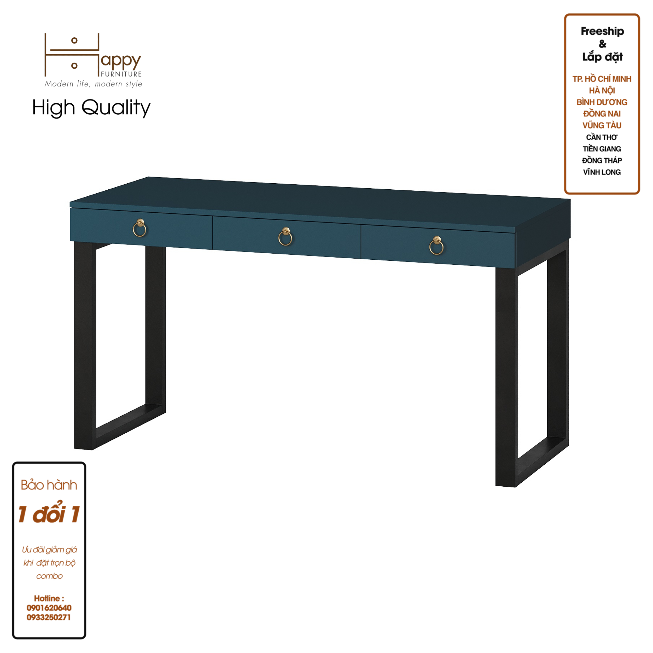 [Happy Home Furniture] WESLEY, Bàn làm việc chân sắt - 3 ngăn kéo,  140cm x 59cm x 75cm ( DxRxC), BAN_012