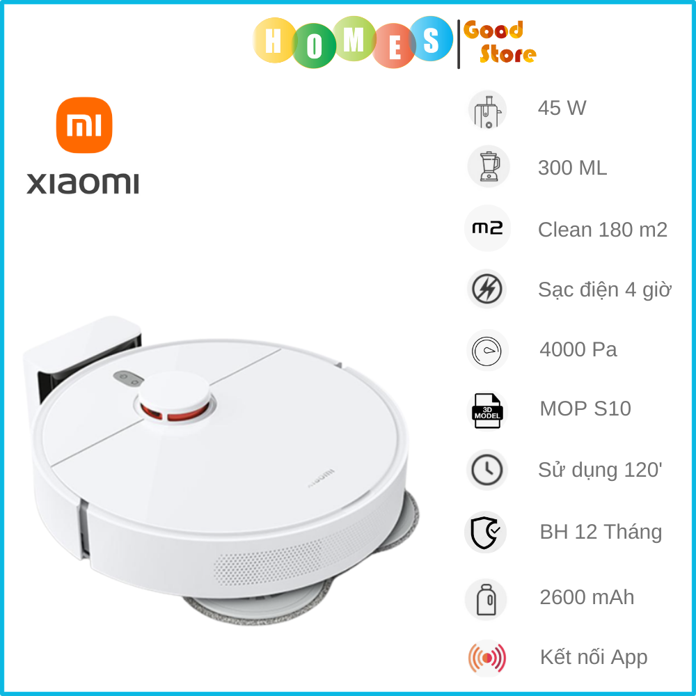 Robot Hút Bụi Lau Nhà XIAOMI Vacuum Mop S10 - 2023 Công Nghệ Định Vị Laser LDS Chống Rơi Rớt Va Đập Tích Hợp 4 Chế Độ Hút Kèm Lập Kế Hoạch Lau Dọn Dễ Dàng Tạo Lưu Nhiều Bản Đồ Thông Minh Lực Hút 4000 Pa Công Suất 45 W - Hàng Chính Hãng