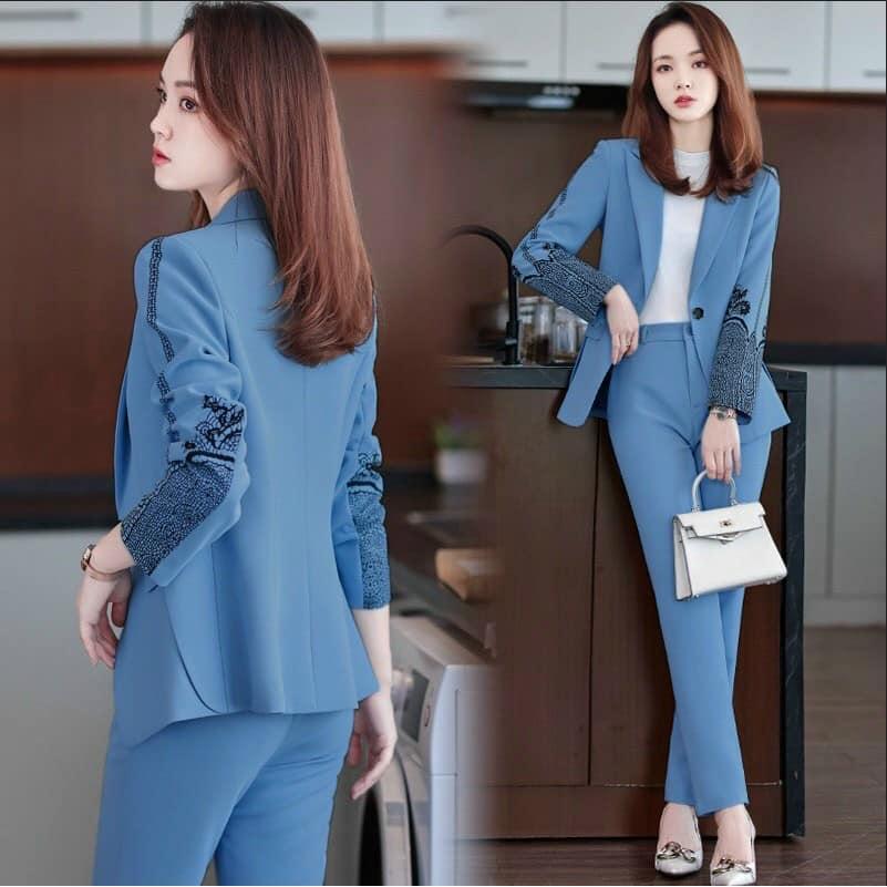 SET BỘ VEST TAY PHỐI HỌA TIẾT SANG TRỌNG