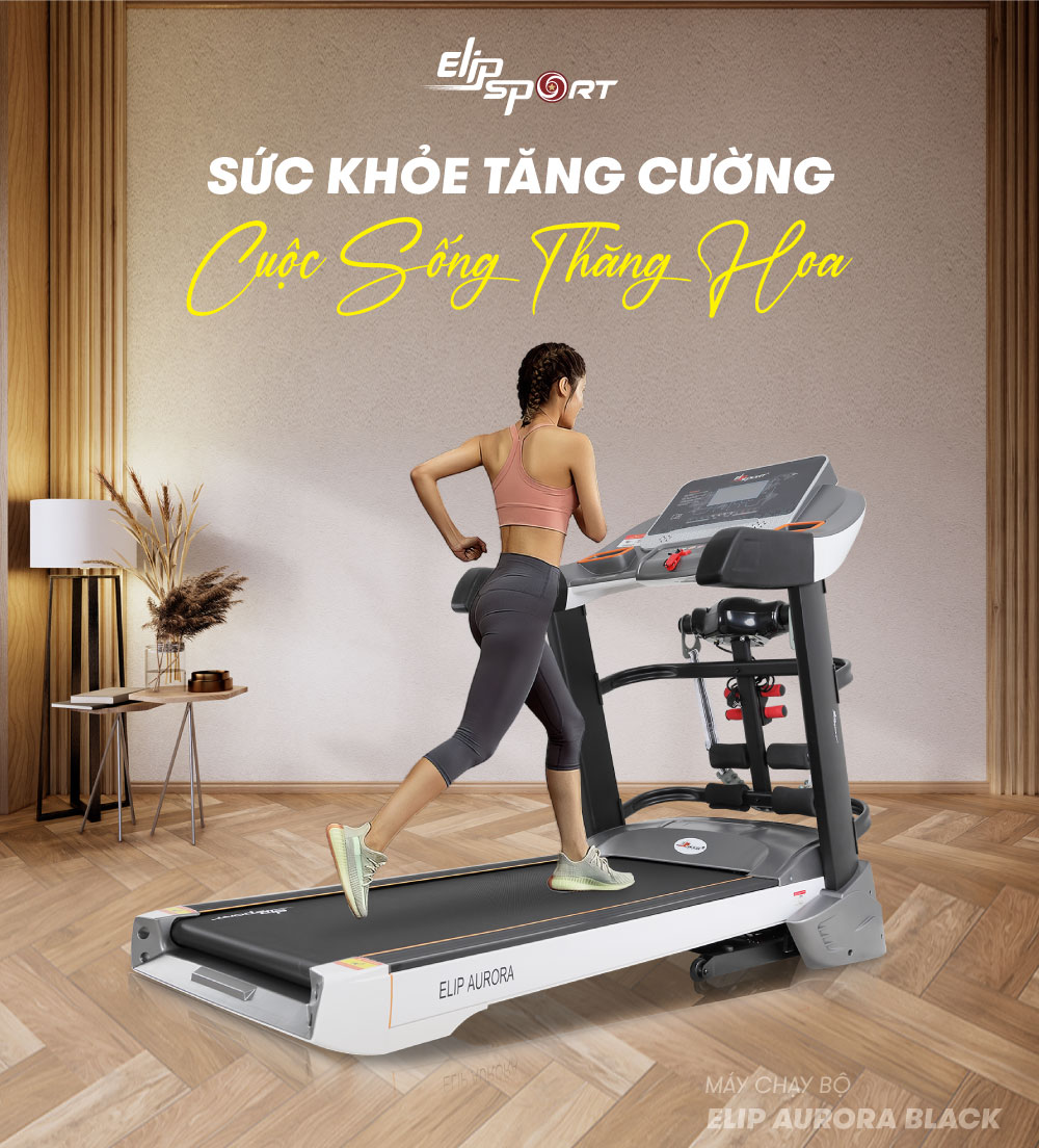 Máy Chạy Bộ Điện Đa Năng ELIP Aurora Động Cơ Mạnh 4.0HP, Thảm Chạy Rộng, Êm Ái, Chống Trơn Trượt
