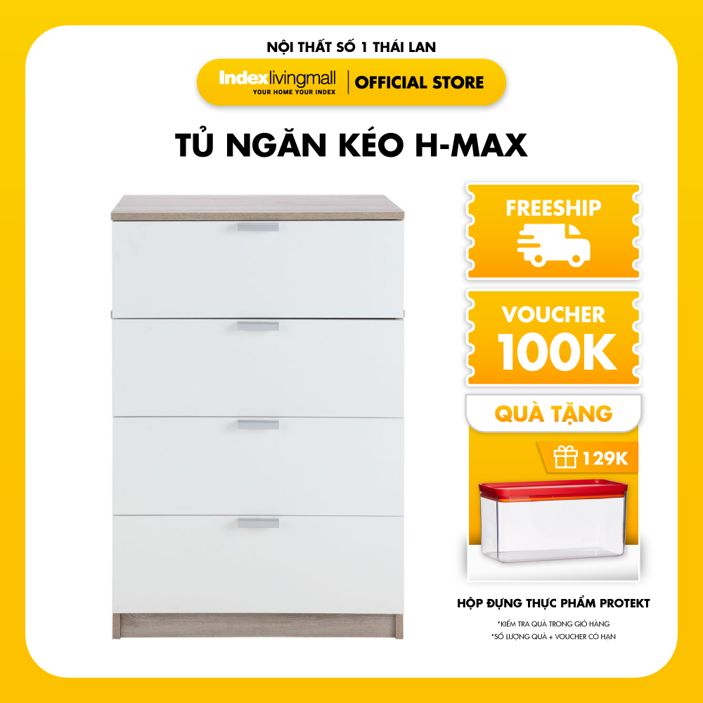 Tủ ngăn kéo 4 tầng H-MAX gỗ công nghiệp cao cấp bền chắc, cửa trắng kết hợp vân gỗ tự nhiên sang trọng | Index Living Mall - Phân phối độc quyền tại Việt Nam