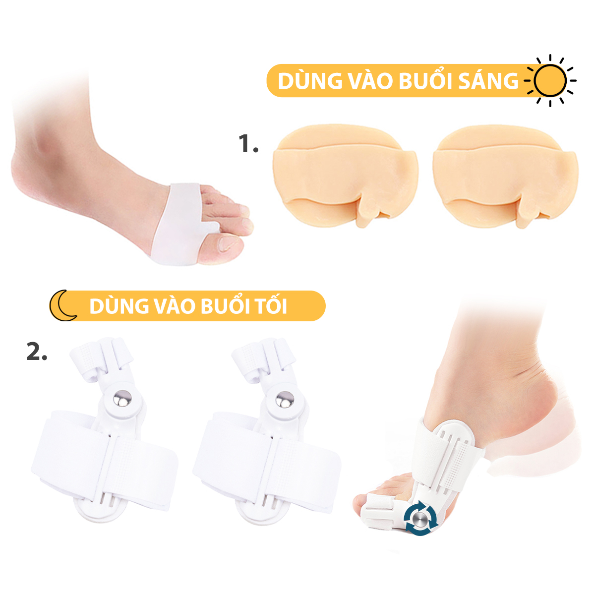 Combo 2 cặp dụng cụ chỉnh hình ngón chân cái bị vẹo Hallux Valgus chất liệu nhựa PC và vớ silicone SEBS - Buybox