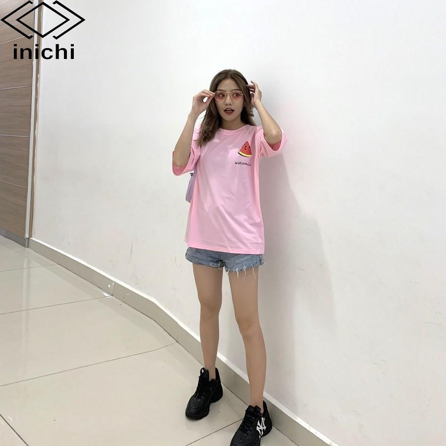 Áo thun unisex INICHI tay lỡ form rộng hot trend in hình dưa hấu - IC638 màu hồng