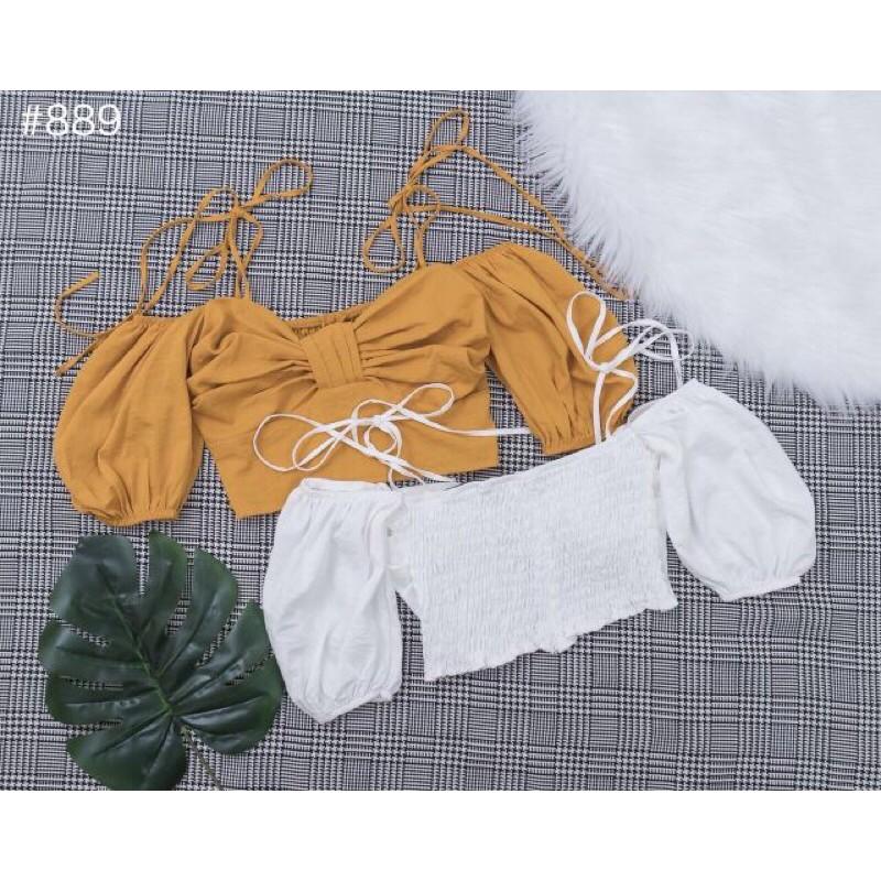 Áo croptop nhún cột nơ vai có 3 màu