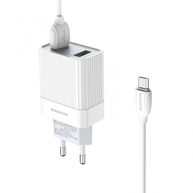 Bộ Cóc Cáp Sạc Nhanh QC3.0 BA39A Borofone - 2 cổng sạc - cổng Micro-USB chuẩn EU - Hàng Chính Hãng