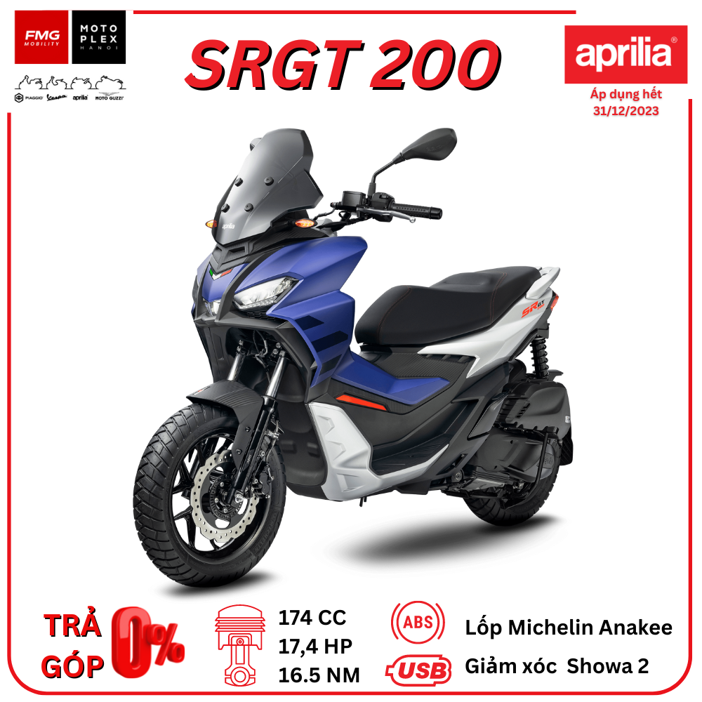 Aprilia SRGT 200 - Xe ga đa địa hình 174cc | Thương hiệu Aprilia của Ý thuộc tập đoàn Piaggio Việt Nam