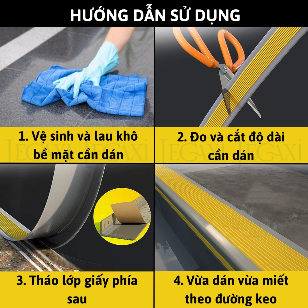 Miếng dán cầu thang bậc thềm chống trượt hình chữ L bám dính chống thấm nước ma sát lớn Legaxi