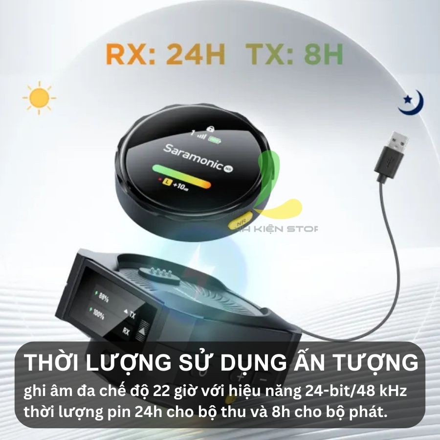 Micro thu âm không dây Saramonic BlinkMe B2 - Thiết bị ghi âm màn hình cảm ứng bộ nhớ 8G dành cho máy ảnh, điện thoại - Hàng chính hãng