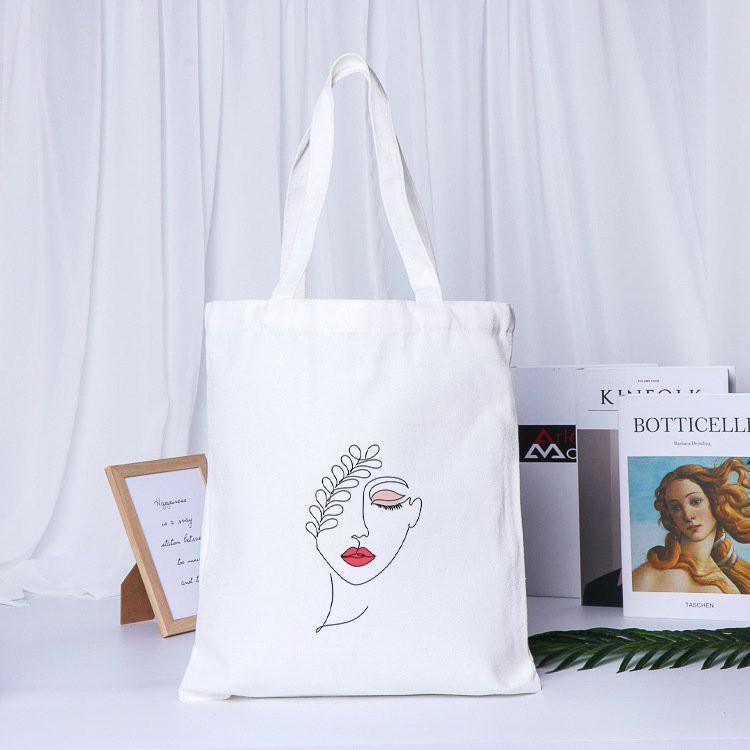Túi tote vải canvas bag giá rẻ đẹp đi học hình in cô gái