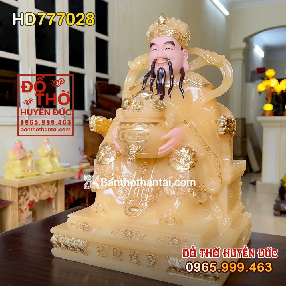Tượng Thần Tiền Bột Đá Ngồi Ngai Đế Vuông Vàng Thạch Anh HD777028