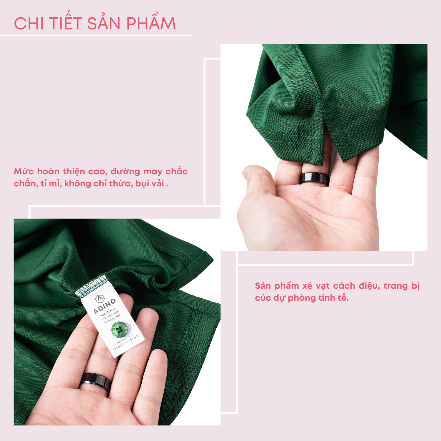 Áo thun có cổ nữ màu xanh lá (xanh ve chai) phối viền ADINO vải polyester cotton không bai xù dáng công sở slimfit hơi ôm trẻ trung APN04