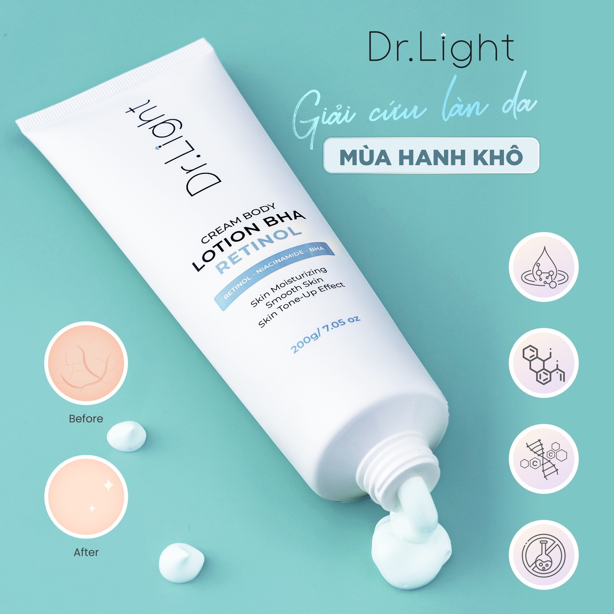 COMBO 10 Kem Body Dr.Light Kem dưỡng Trắng Sáng Da Với Hợp Chất Retinol Niacinamide BHA 200ml