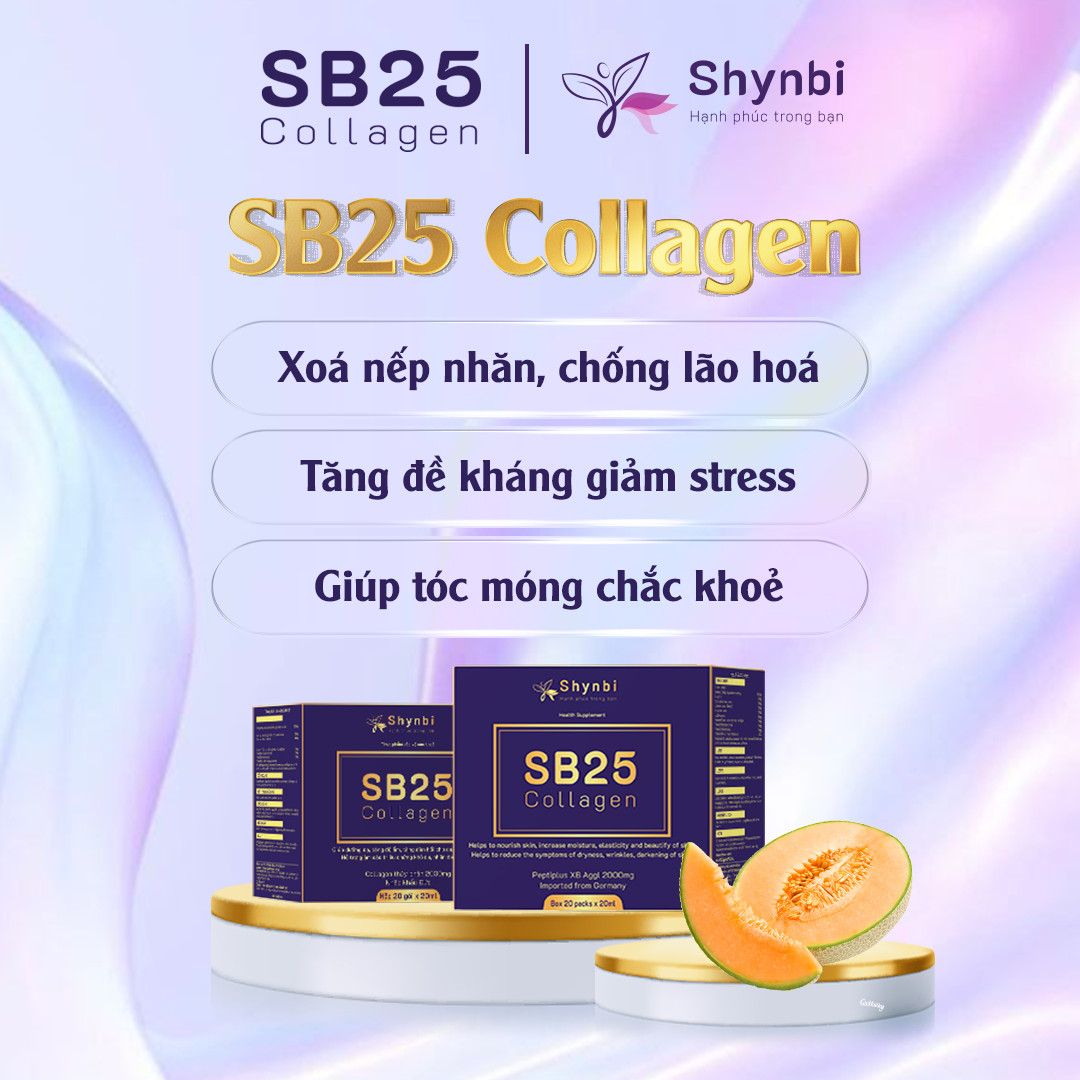 combo 2 hộp Sb25 Collagen Nước Uống Đẹp Da - Collagen Dạng Nước Bổ Sung Collagen Giúp Sáng Da Hộp 20 gói x 20 ml