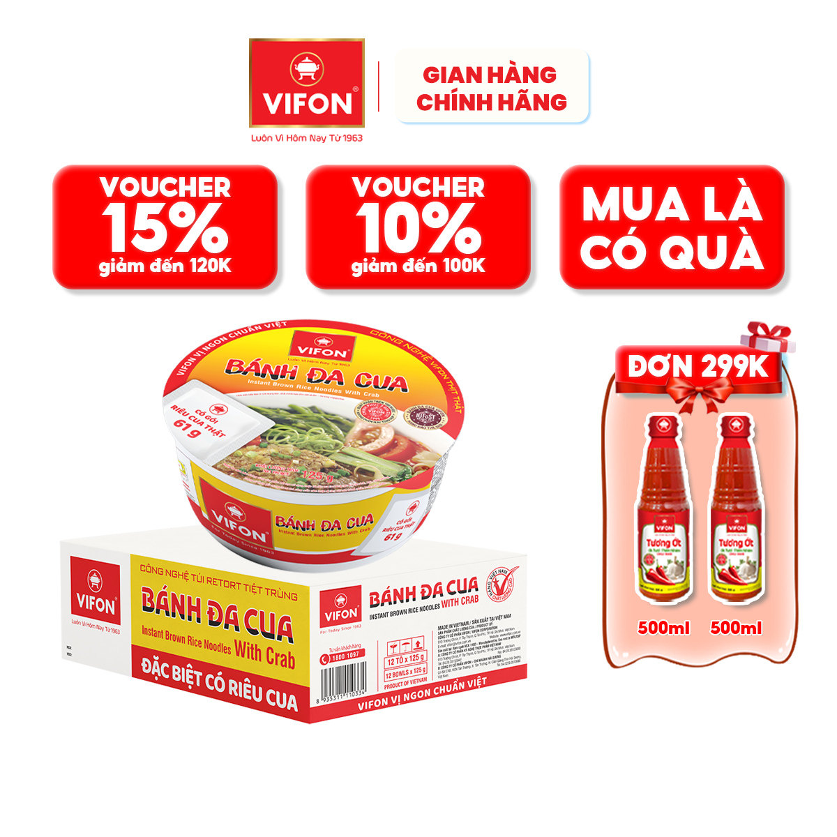 Thùng 12 Tô Vifon Bánh Đa Cua 125G Tô - Thùng 12 Tô