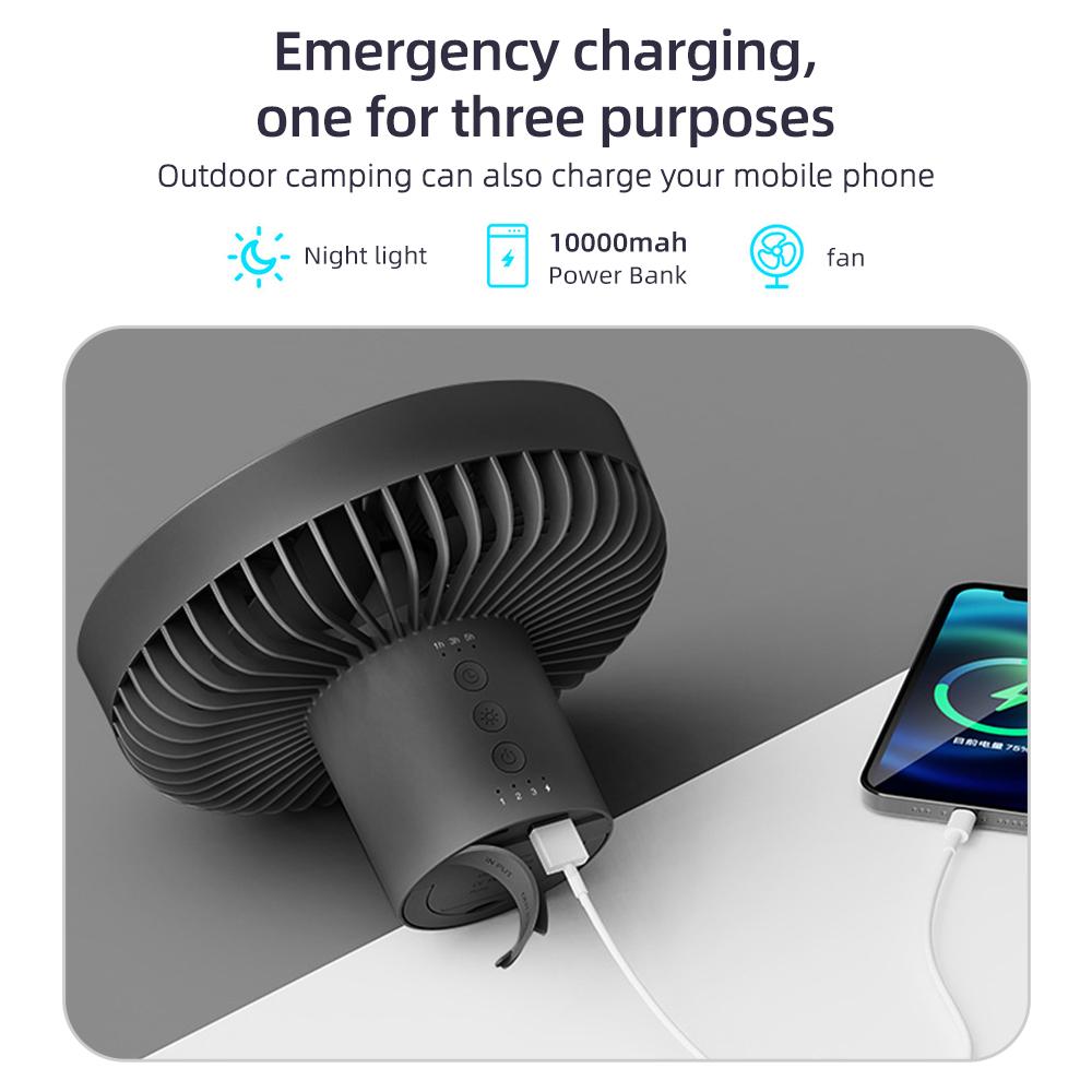 7 inch Fan Lamp 3 Speed Household Tripod Desktop 10000mAh LED Lighting Portable Small Ceiling Fan Emergency Power