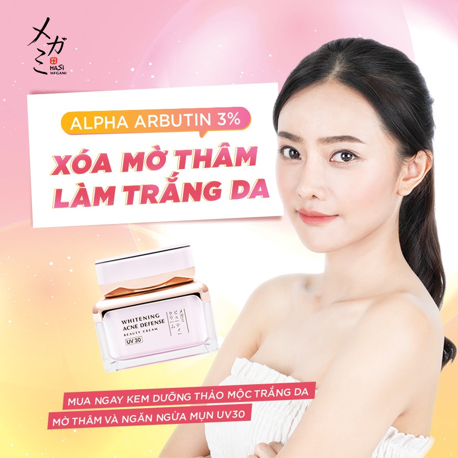 KEM DƯỠNG THẢO DƯỢC TRẮNG DA, MỜ THÂM VÀ NGĂN NGỪA MỤN UV30 - HASI MEGAMI WHITENING ACNE DEFENSE BEAUTY CREAM