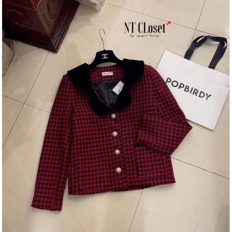 Áo khoác dạ tweed đỏ cổ nhung chuẩn NT closet (sẵn)