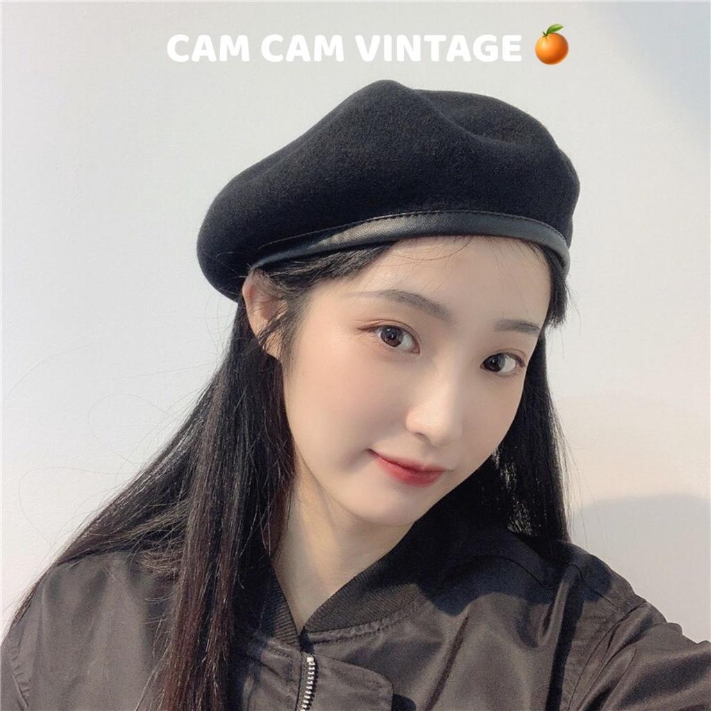 MŨ NỒI BERET NỮ, NÓN NỒI MŨ ULZZANG NÓN BERET DẠ MŨ BERET VIỀN DA CÓ DÂY NỚI CHỈNH