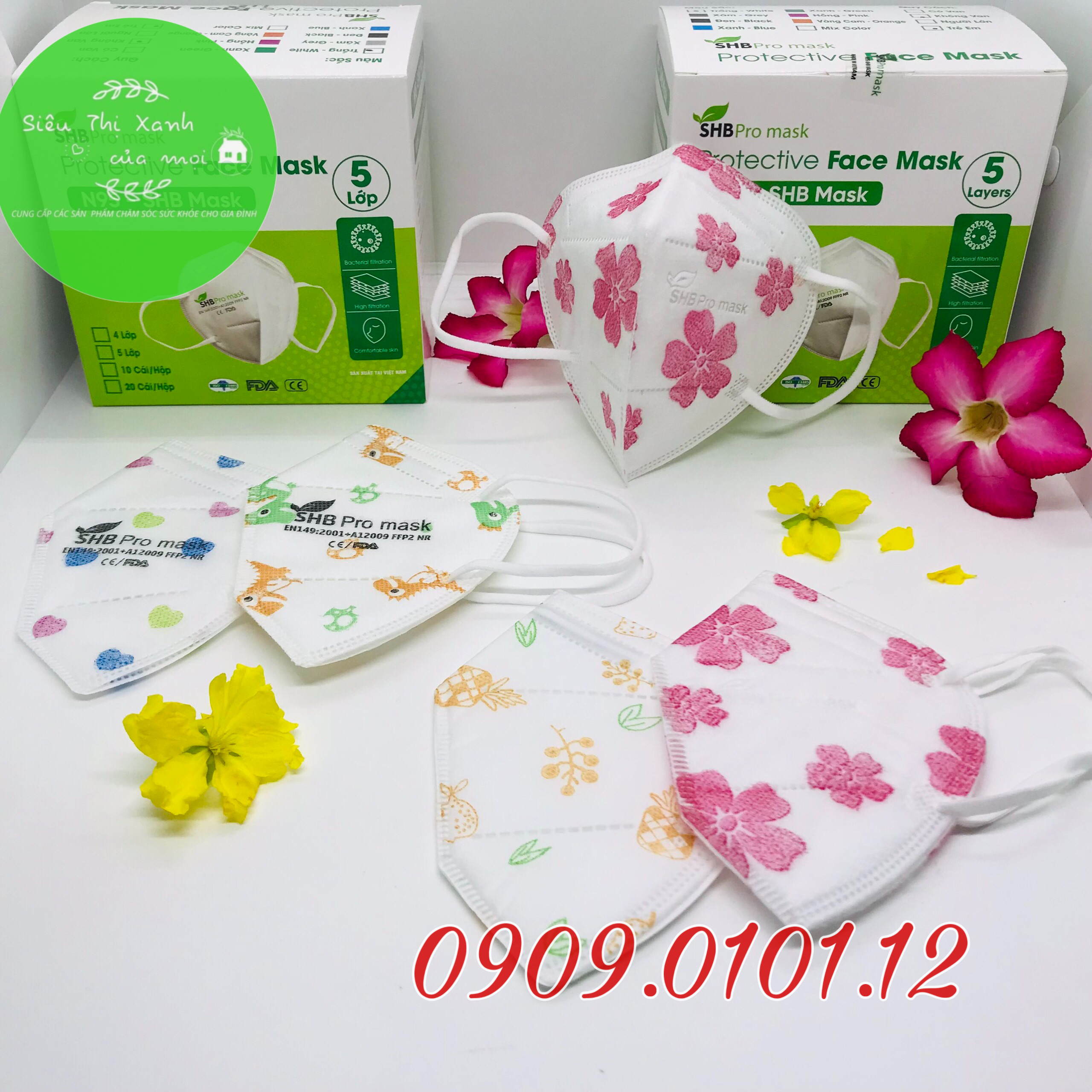 Khẩu trang n95 trẻ em SHB pro mask, Kn95 em bé 4 lớp kháng khuẩn chuẩn FFP2 