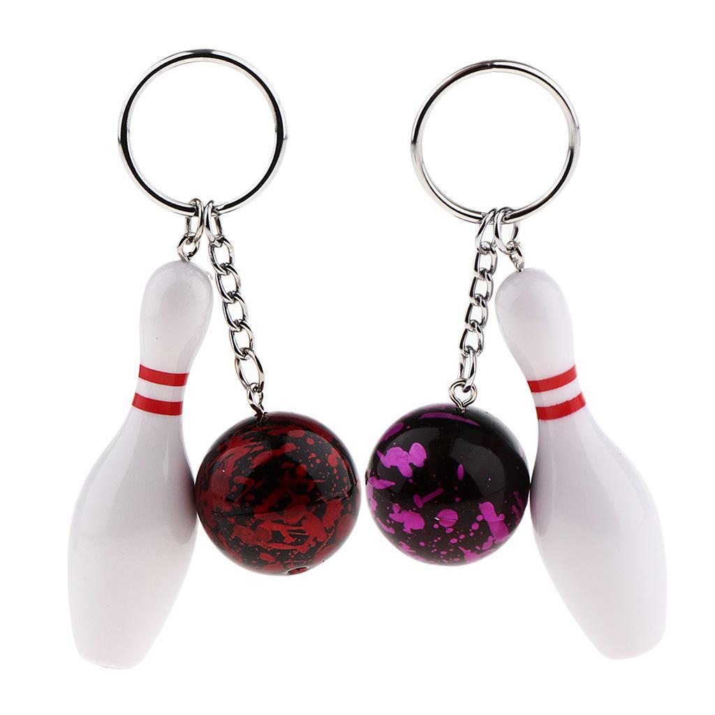 2-10pack Mini Bowling Pin and Ball keychain key Ring 3D Keyfob Fashion Gift red