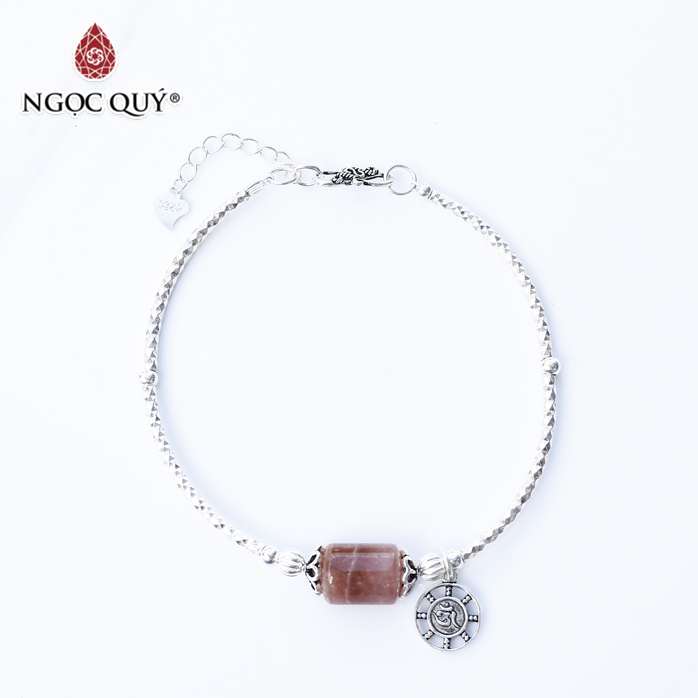 Vòng tay bạc lu thống đá đào hoa rhodochrosite mệnh hỏa , thổ - Ngọc Quý