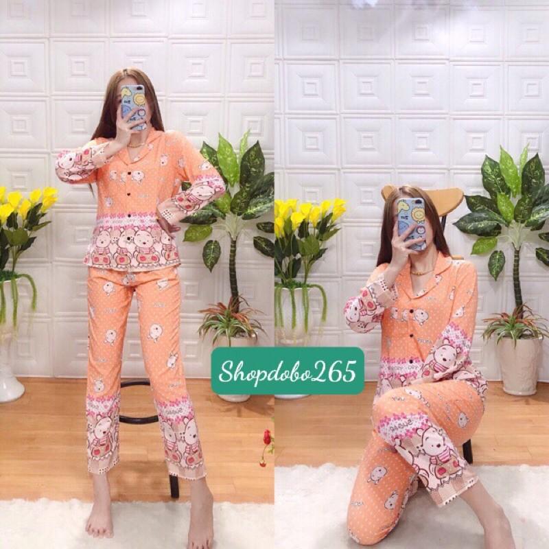 Đồ bộ nữ mặc nhà, bộ pijama dài tay vải lụa viền chân thời trang.