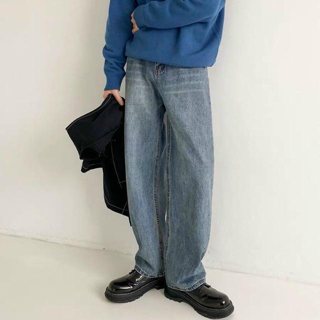 Quần jean unisex trơn ống rộng MS813