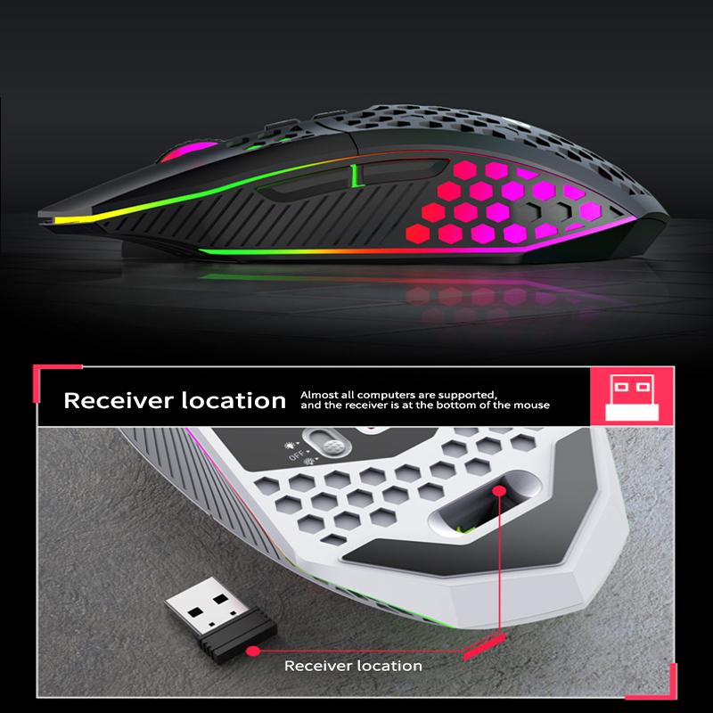 X801 2.4G Sạc Chuột Game Không Dây Thiết Kế Tổ Ong 1600DPI USB Đèn Nền RGB Chuột Chơi Game Cho Máy Tính PC Game Thủ laptop