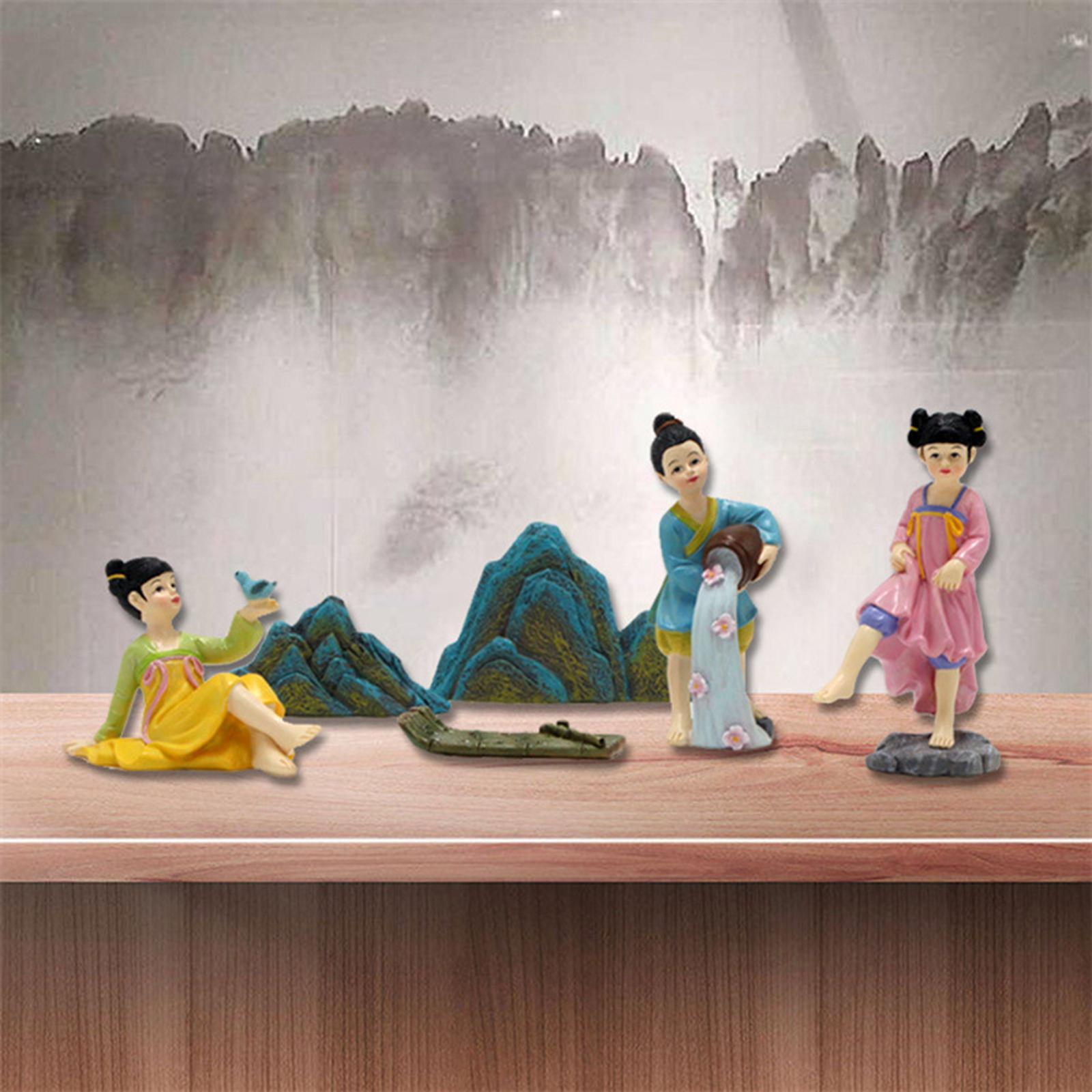 6Pcs Miniature Garden Figurines Resin Statue Desk Outdoor Sculptures Decors Fairy Garden Accessories for Porch Bedroom Office Backyard Home