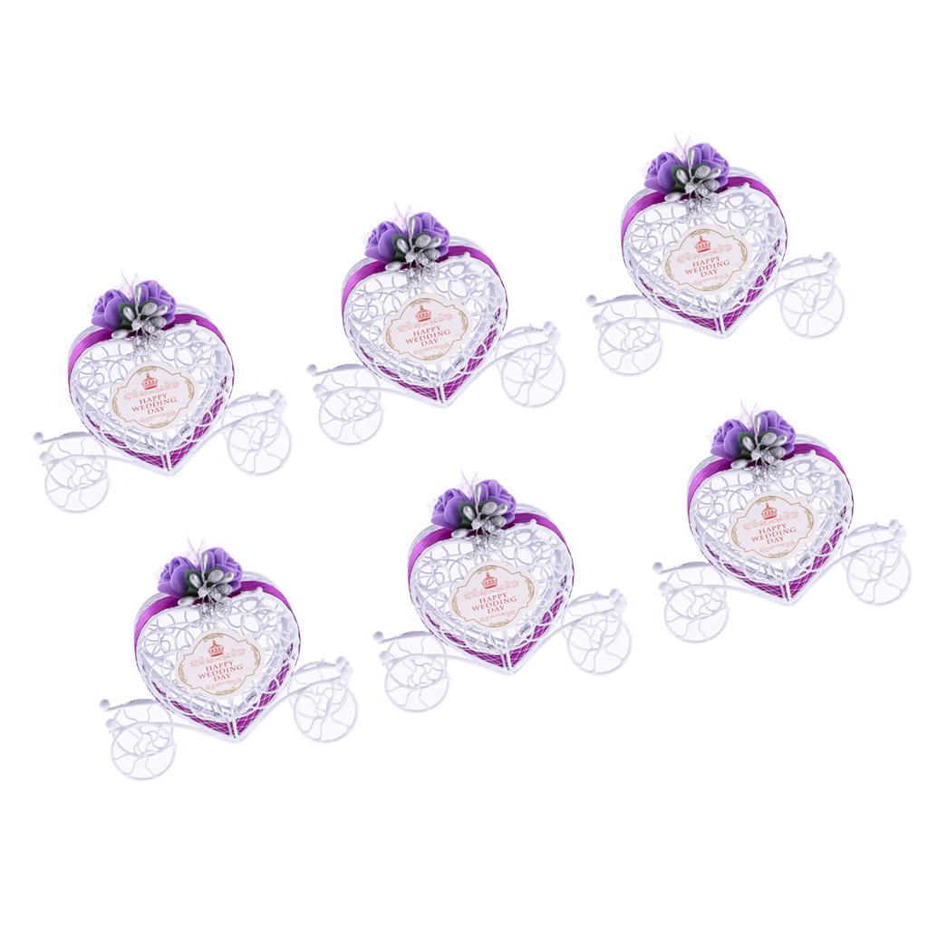 6Pieces Carriage Candy Chocolate Boxes Wedding Party Favour Decor Box Purple