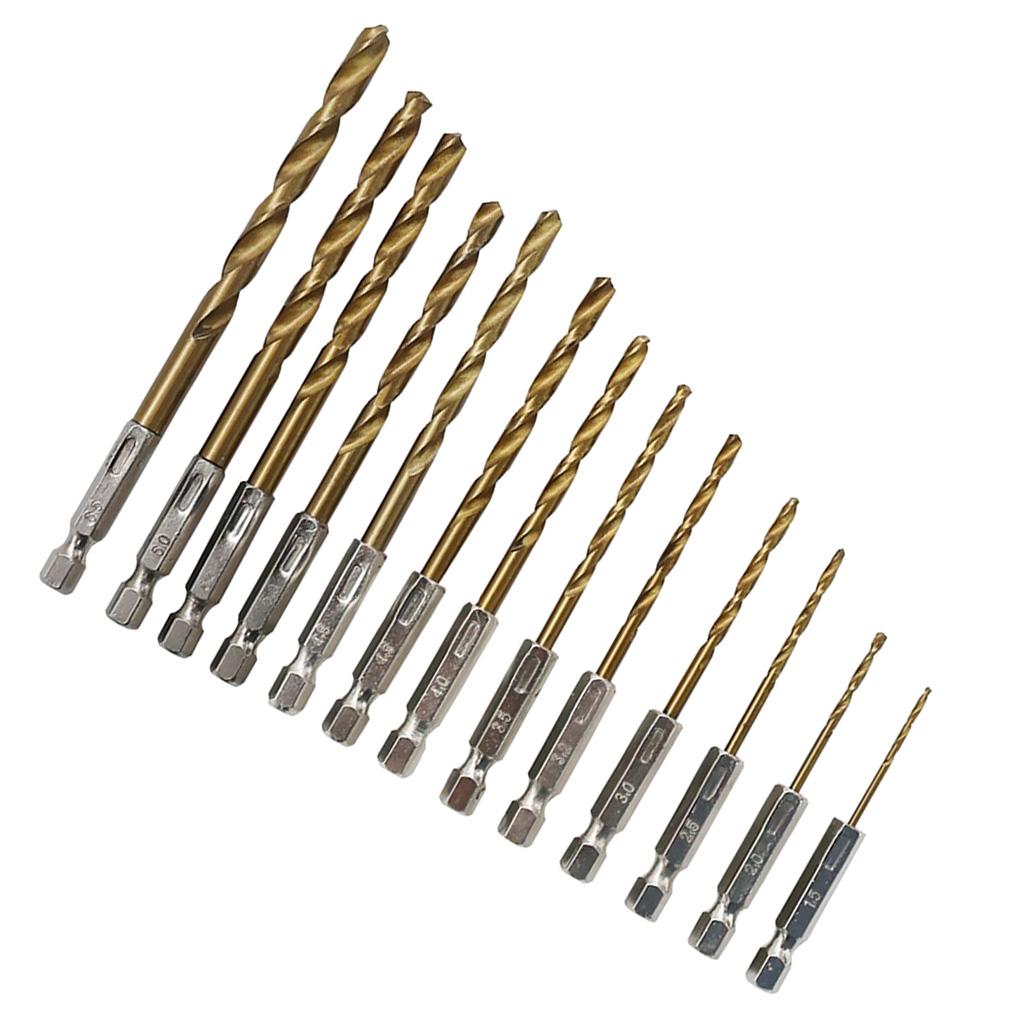 13 Set Twist Drill Bit Set Straight Shank HSS Titanium Drill Bits 1.5mm-6.5mm
