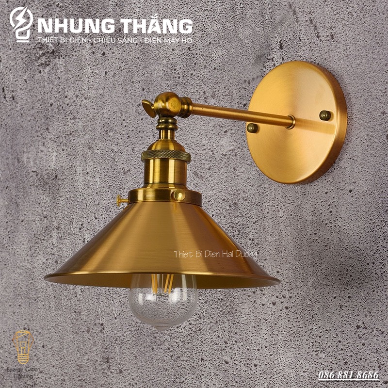 Đèn Treo Tường Đĩa Bay Lòng Sâu Thân Vàng Cao Cấp TN201-V - Decor Trang Trí Nhà Hàng , Quán Cafe Siêu Đẹp - Kèm Bóng T64