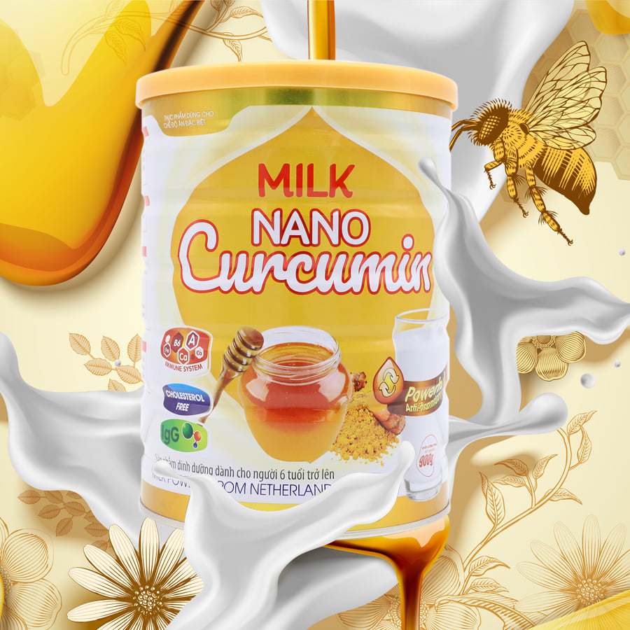 Sữa bột Nano Curcumin - Halan Milk - Sữa Ong Chúa, giảm cholesterol, tái tạo da, hỗ trợ dạ dày - 400gr