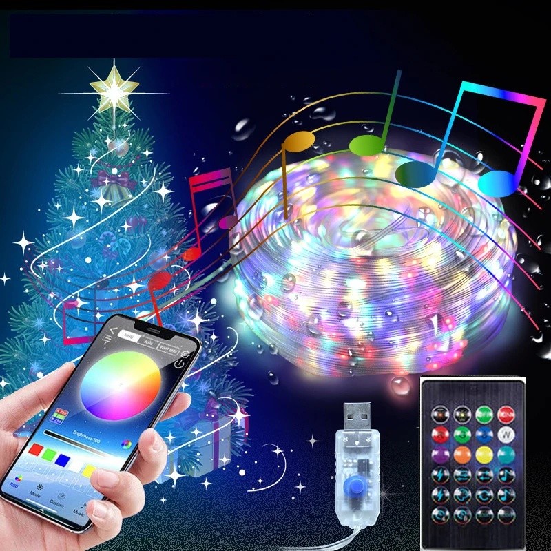 Đèn Led Dây Fairy Light 16 Triệu Màu Rgb 5V Dài 10M Nháy Theo Nhạc Chống Nước Điều Khiển Từ Xa, App Điện Thoại