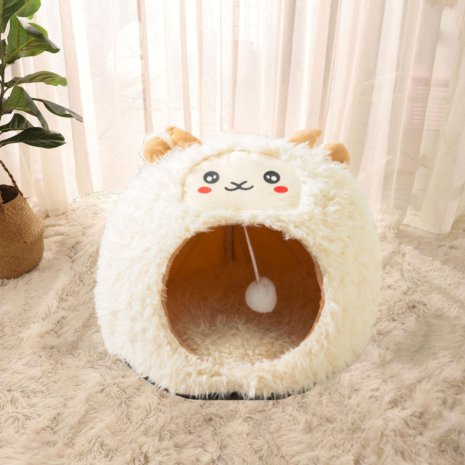 Fleece Lamb Shaped Cave Sleep Adorable Kennel for Pet Supplies Kitty Dog
