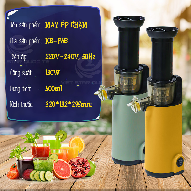 Máy Ép Rau Quả Củ Chậm Mini, Công Suất 130W, Dung Tích 500Ml, Giữ Nguyên Hàm Lượng Dinh Dưỡng - Hàng Chính Hãng