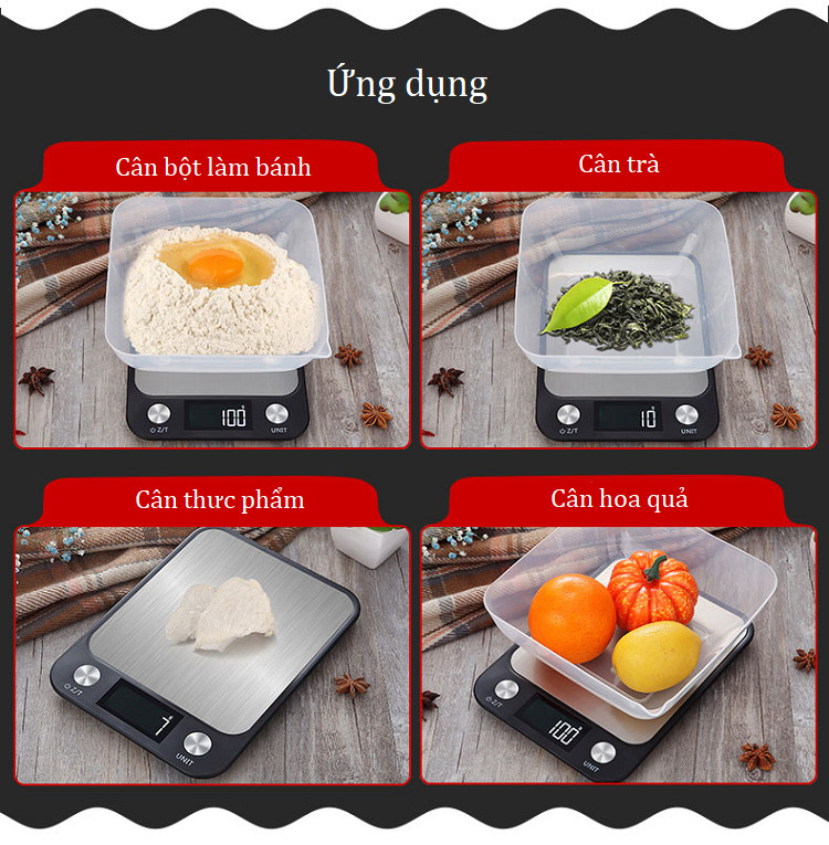 Cân nhà bếp tôi đa 10kg - Tặng 03 móc treo đồ nhà bếp màu ngẫu nhiên
