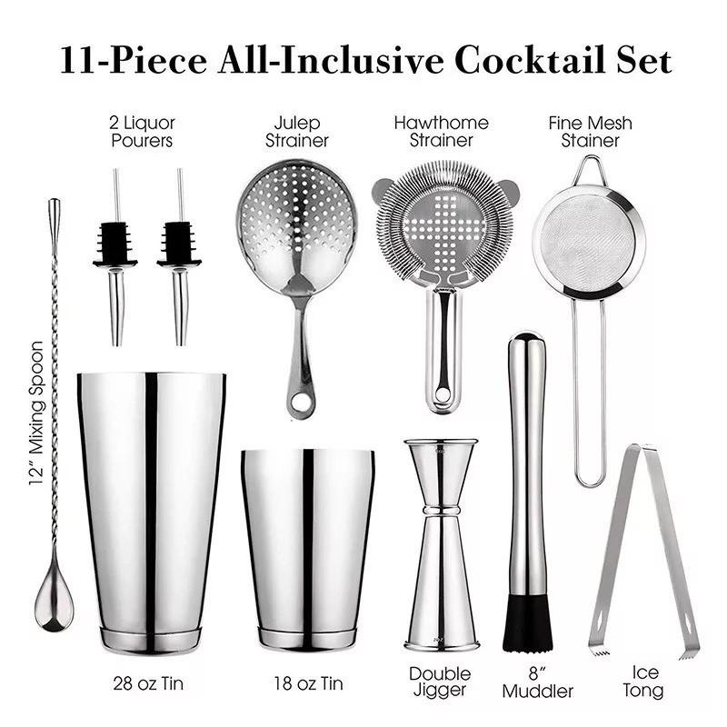 Sét 11 Dụng Cụ Pha Chế Cao Cấp Inox #304 - Màu Silver