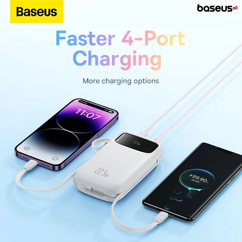 Sạc dự phòng Baseus Qpow2 Dual-Cable Digital Display Fast Charge 20000mAh 22.5W - Hàng Chính Hãng