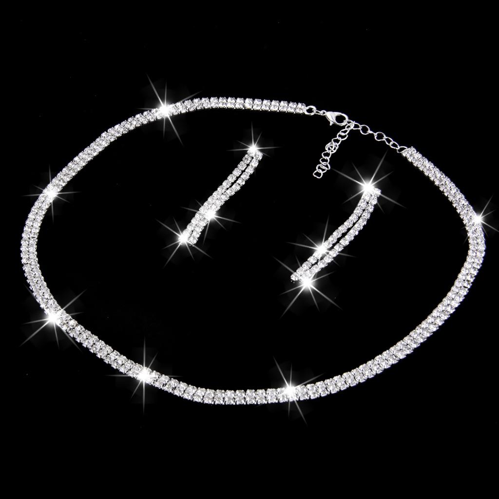 Crystal Rhinestone Necklace Drop Earrings Jewelry Set Wedding Bridal Party
