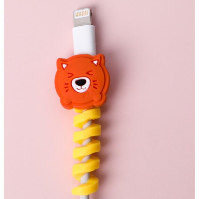 Phụ kiện gắn dây sạc USB đầu thú đáng yêu, cuộn xoắn lò xo bảo vệ chống đứt gãy tai nghe điện thoại