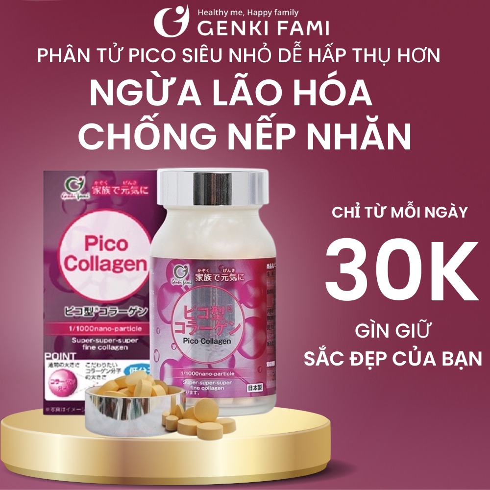 Viên Uống Hỗ Trợ Trẻ Hóa Da Pico Collagen Genki Fami, Hộp 180 viên