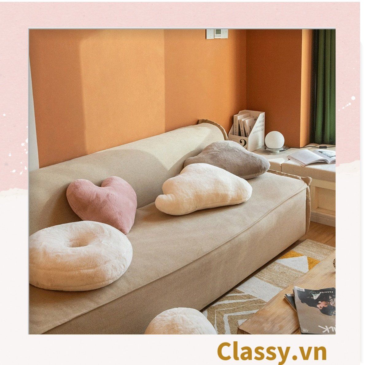 Classy Gối ôm, gối đệm sofa hình trái tim hoặc đám mây trang trí ghế sofa, trang trí nhà cửa siêu êm mịn B1824