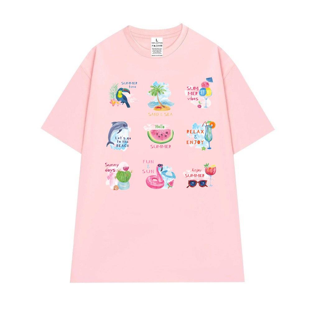 Cao cấp - Áo thun unisex Summer time chim Toucan cá voi cá ngựa với các hoạt tiết vui nhộn áo over