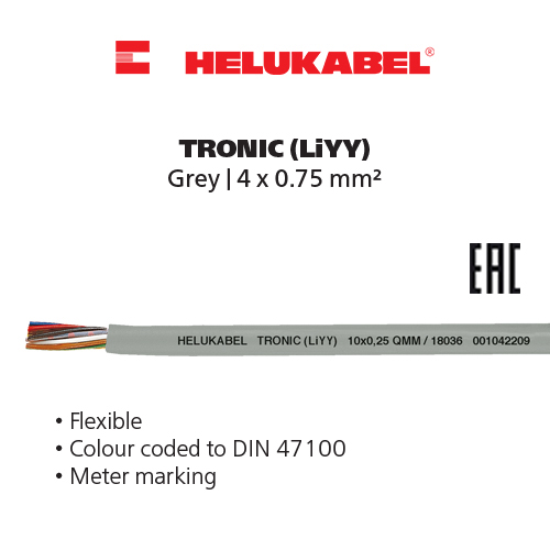 Dây cáp điều khiển HELUKABEL TRONIC (LiYY) | Grey | 4 x 0.75 mm²