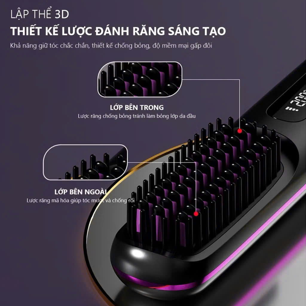 Lược Điện Chải Tóc Không Dây Ion Âm - Chăm Sóc Tóc Suôn Mượt, Tạo Kiểu Dễ Dàng, Dễ Mang Theo - HÀNG CHÍNH HÃNG MINIIN