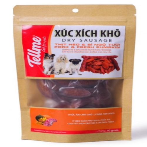 Xúc Xích Khô Thịt Heo &amp; Bí Ngô Tươi Dạng Cắt Lát cho chó cưng – 70 Gram