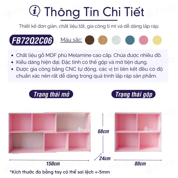 Kệ Trang Trí Thông Minh FIVO FB72 Màu Hồng, Thiết Kế Hiện Đại 2IN1 Đóng Mở Tùy Thích, Tiết Kiệm Diện Tích