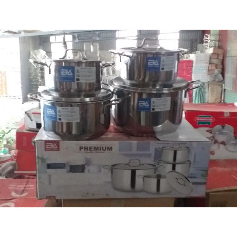 Bộ 4 nồi inox ĐÔNG Á 3 đáy-inox 403 cao cấp sáng bóng dày đẹp